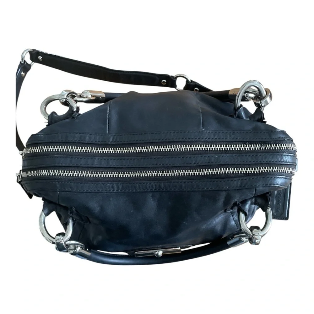 Coach Kristen Black Leather Satchel Shoulder Bag | Silver Hardware | Classic Des